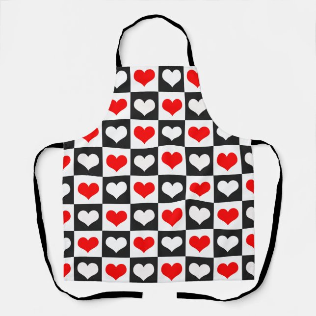 Red White Chequered Hearts Apron (Front)