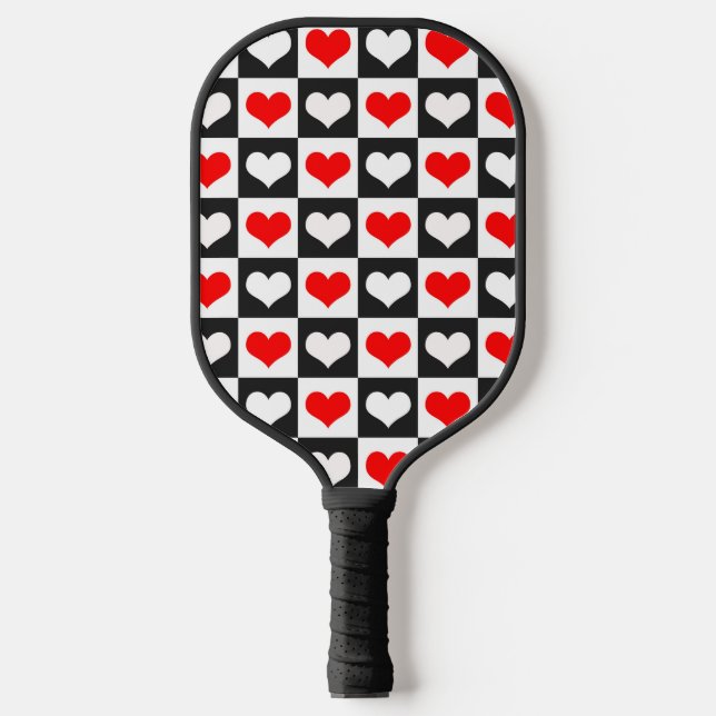 Red White Chequered Hearts Pickleball Paddle (Front)