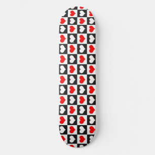 Red White Chequered Hearts Skateboard