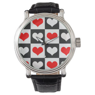 Red White Chequered Hearts Watch
