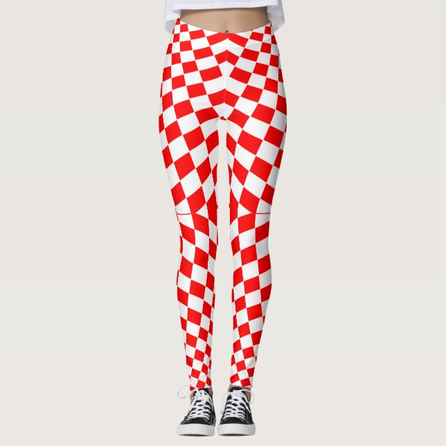 Red White Chequered Pattern Leggings (Front)