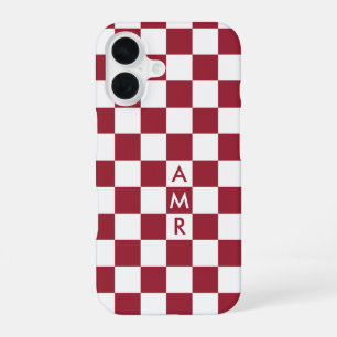 Red White Chequered Pattern with Monogram iPhone 16 Case