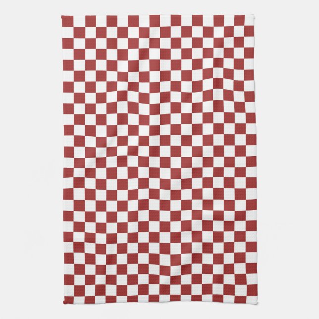 Red White Chequered Squares Tea Towel (Vertical)
