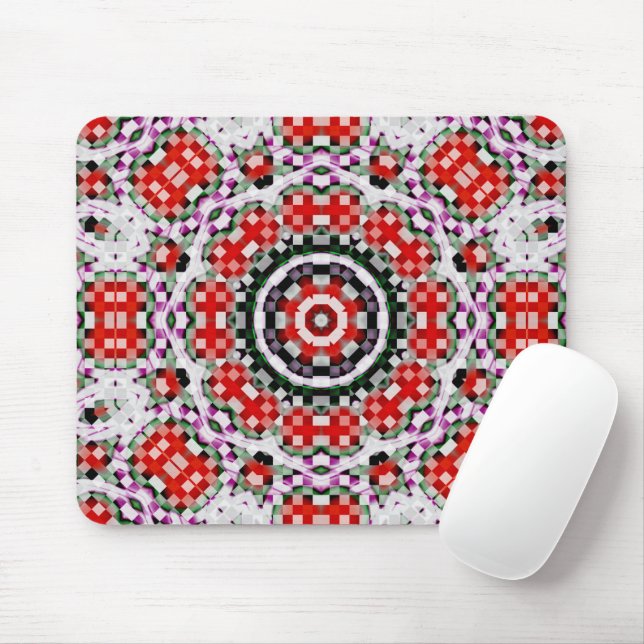 Red & white chess or pixel kaleidoscope circular   mouse pad (With Mouse)
