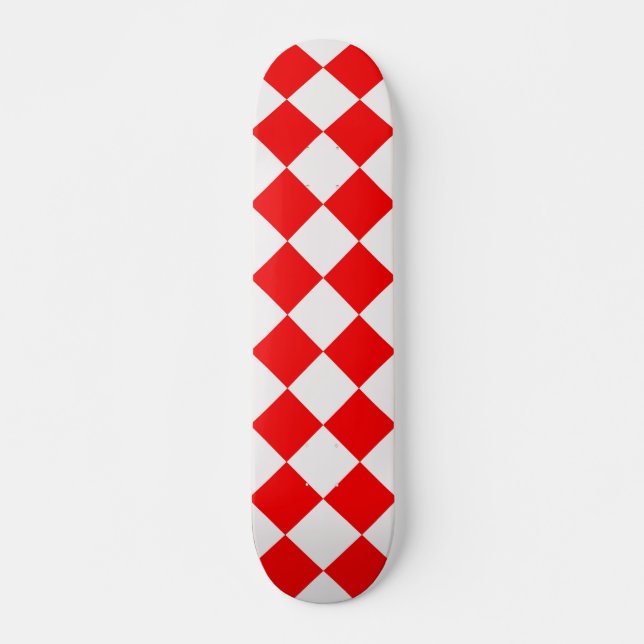 Red White Chessboard Retro Geometric Pattern Skateboard (Front)