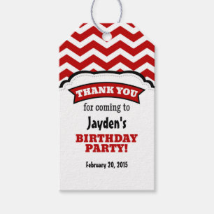 Red White Chevron Birthday Thank You Tags