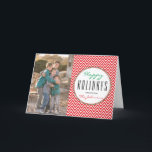 Red & White Chevron Personalised Xmas Photo Holiday Card<br><div class="desc">Modern red & white chevron design with label in white to add your Christmas message - upload your family photo & send a personalised 'Happy Holidays' to friends & family this year! Photography © Storytree Studios,  Stanford,  CA</div>