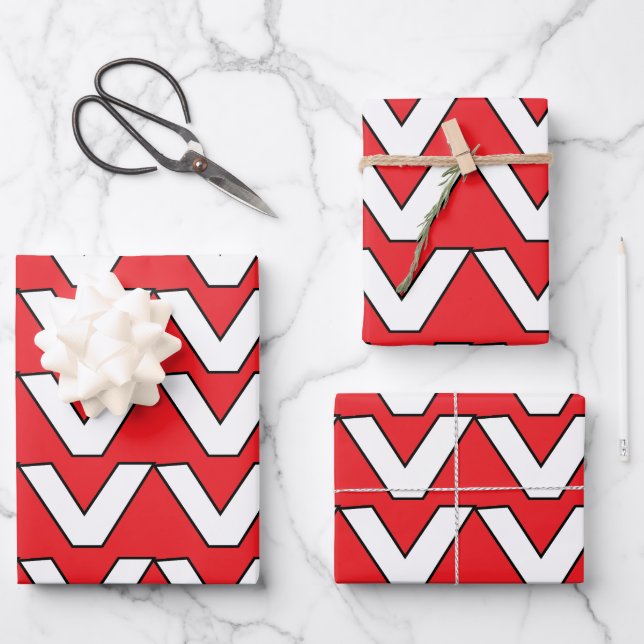 Red White Chevron Stripe Wrapping Paper Sheet (Front)