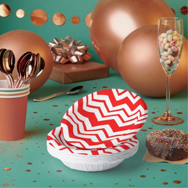 Red White Chevron Zigzag Pattern Design  Paper Plate (Multi)
