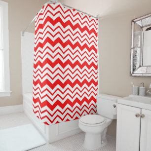 Red White Chevron Zigzag Pattern Design Shower Curtain