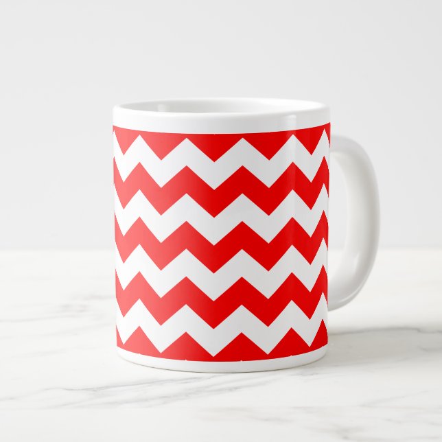 Red White Chevron Zigzag Stripe Pattern Large Coffee Mug (Front Right)