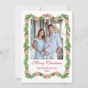 Red & White Chinoiserie Garland Grandmillennial  Holiday Card
