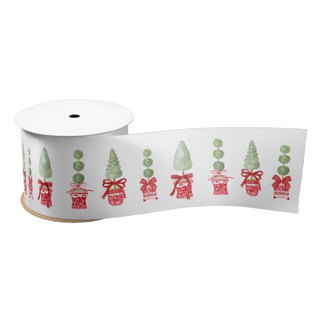 Red & White Chinoiserie Topiary  Satin Ribbon (Spool)