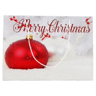 Red White Christmas Balls Holiday,Merry Christmas Large Gift Bag