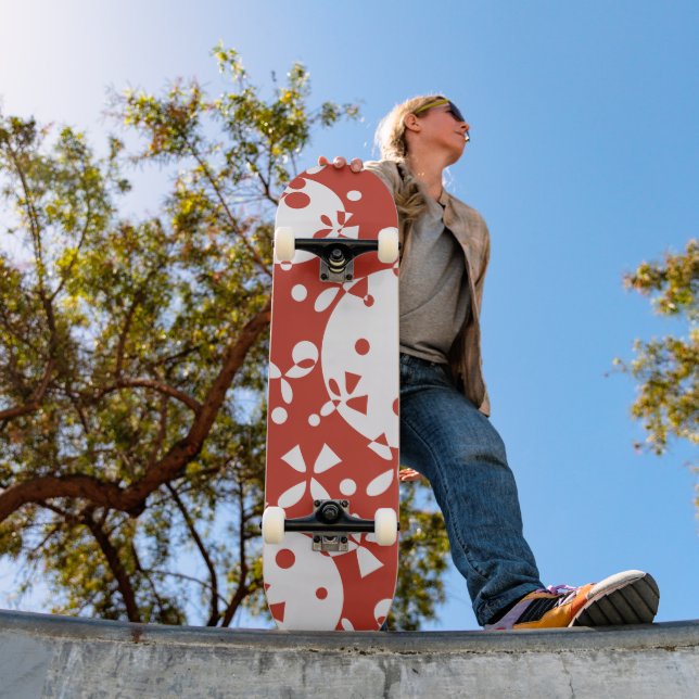 Red White Christmas Bells Holiday Pattern Skateboard (Outdoor 1)