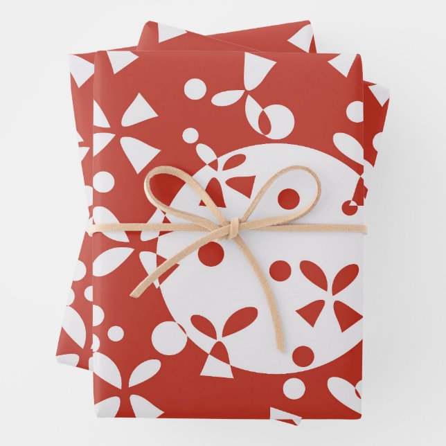 Red White Christmas Bells Holiday Pattern Wrapping Paper Sheet (In situ)