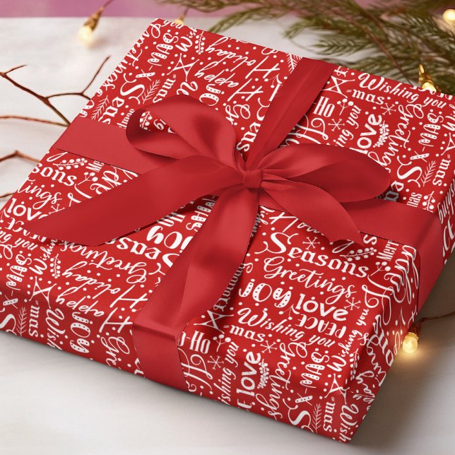 Red White Christmas Calligraphy Typography Pattern Wrapping Paper (Creator Uploaded)