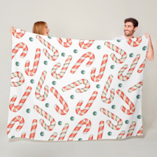 RED & WHITE CHRISTMAS CANDY CANES FLEECE BLANKET