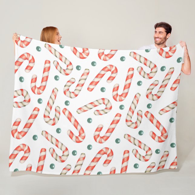 RED & WHITE CHRISTMAS CANDY CANES FLEECE BLANKET (In Situ)