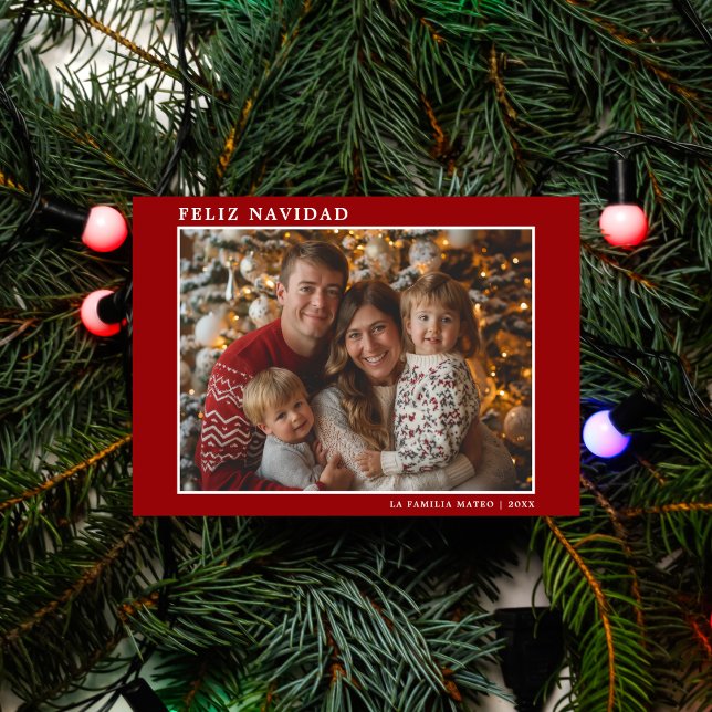Red & White Christmas Family Photo Feliz Navidad Holiday Card (Creator Uploaded)