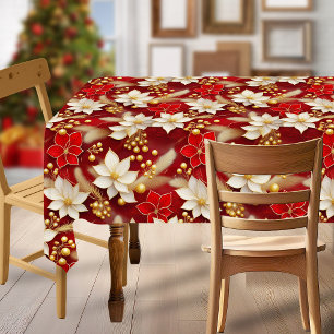 Red White Christmas Floral Pattern#17 ID1009 Tablecloth