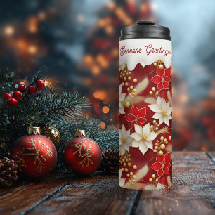 Red White Christmas Floral Pattern#17 ID1009 Thermal Tumbler
