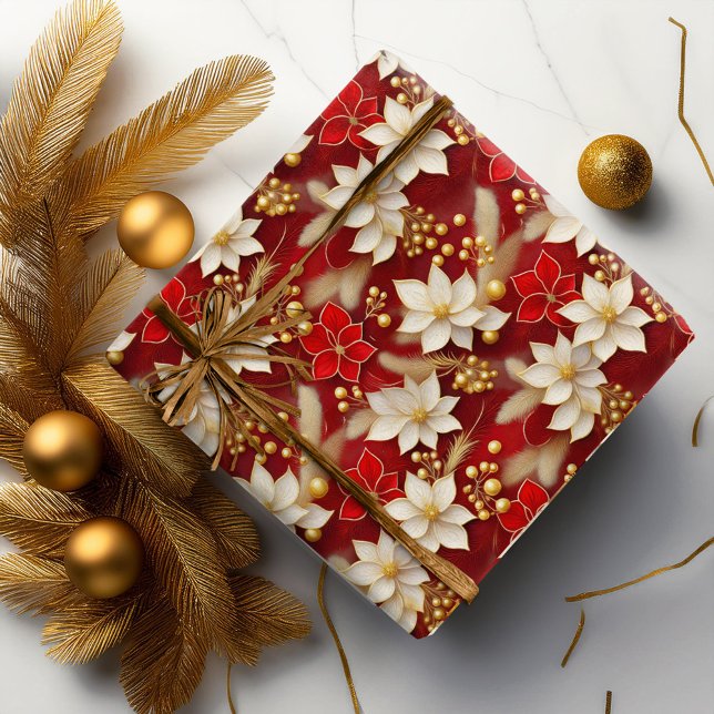 Red White Christmas Floral Pattern#17 ID1009 Wrapping Paper (Creator Uploaded)