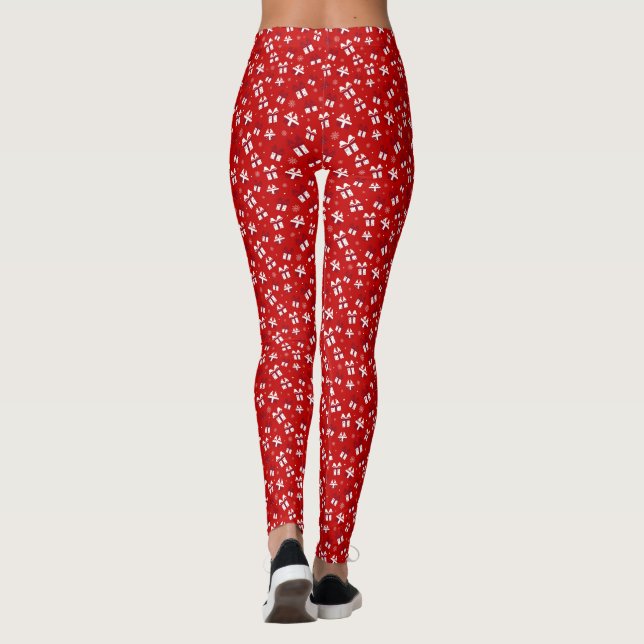 Red & White Christmas Gift Boxes Pattern Full Leggings (Back)