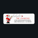 Red White Christmas Holiday Santa Claus HOHOHO<br><div class="desc">Send your Christmas Holiday cards with these beautiful fun (funny) festive return address labels.  Jolly old St. Nick,  Santa Claus cartoon holding yarn with HOHOHO.  Colours are black,  white,  red.  Personalise them by adding family name and address. See collection for matching items.</div>