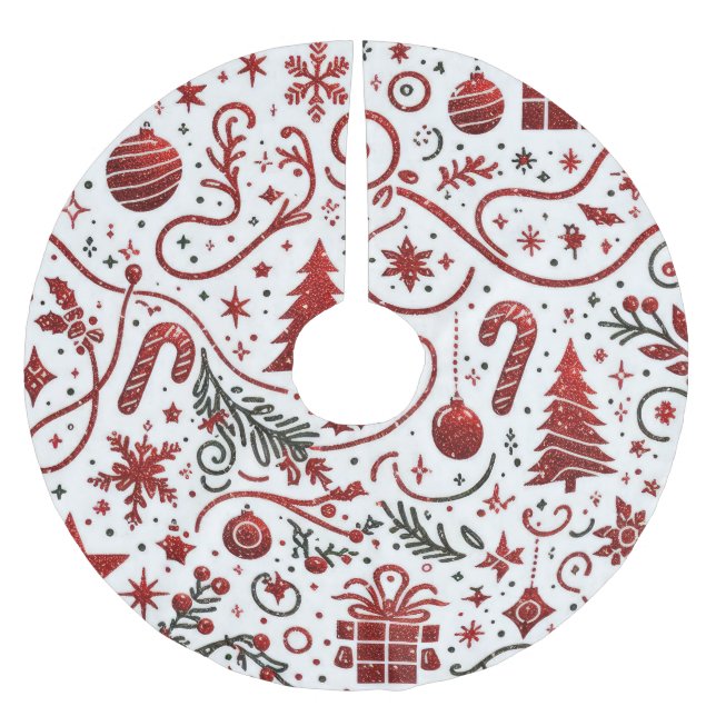 Red White Christmas Holiday Tree Skirt (Front)