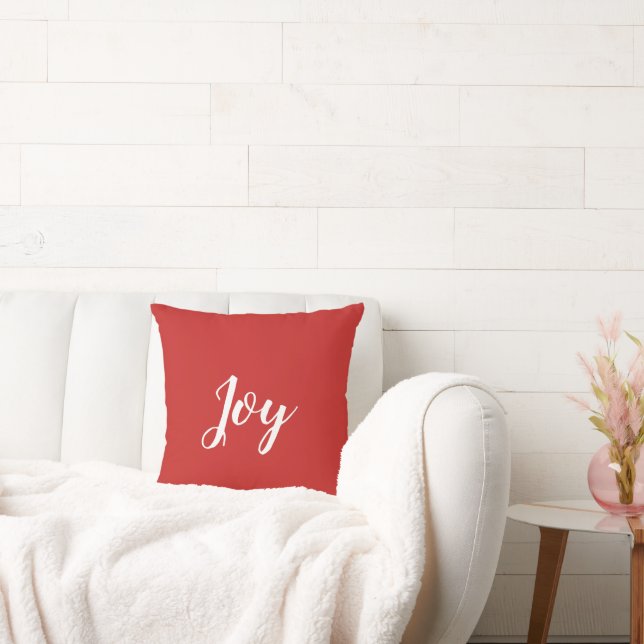Red White Christmas Joy Decor Throw Pillow (Couch)