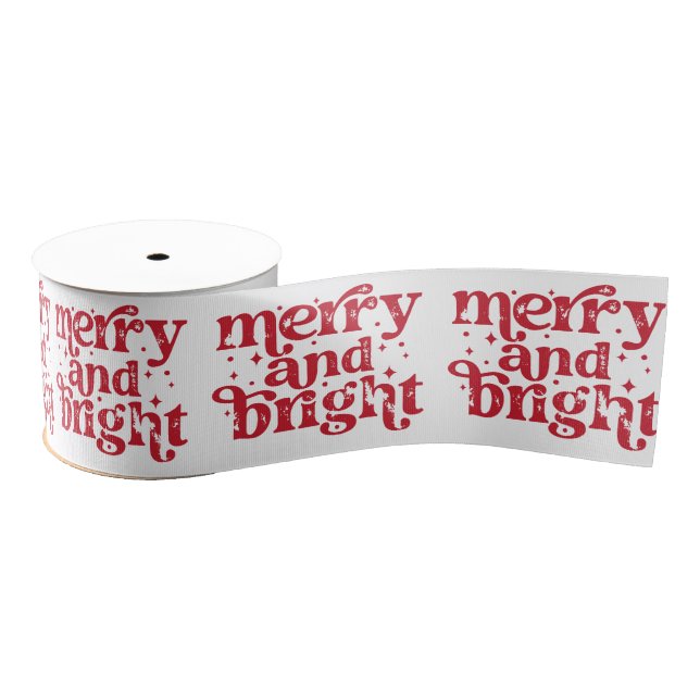 Red & White Christmas Merry & Bright Holiday Grosgrain Ribbon (Spool)