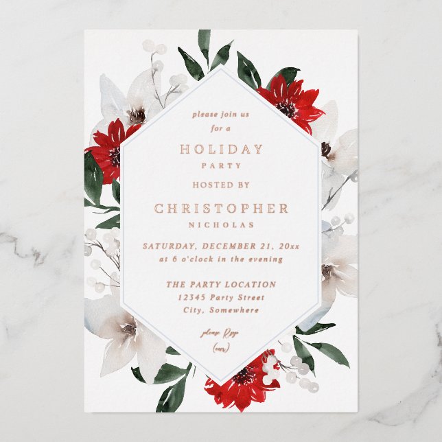 Red & White Christmas or Holiday Floral Party (Front)