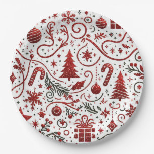  Red White Christmas Paper Plate