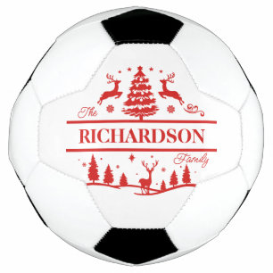Red white Christmas Personalised Family Name Soccer Ball