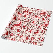 Red & White Christmas Reindeer Silhouette Pattern