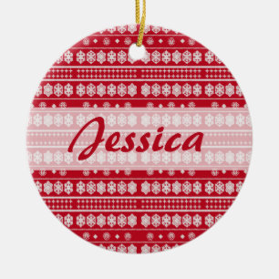 Red white Christmas Snowflake Pattern Ceramic Tree Decoration