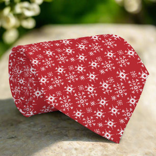 Red & White Christmas Snowflake Pattern Tie