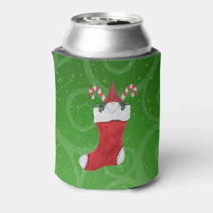 Red White Christmas Stocking Gnome Holly Green Can Cooler