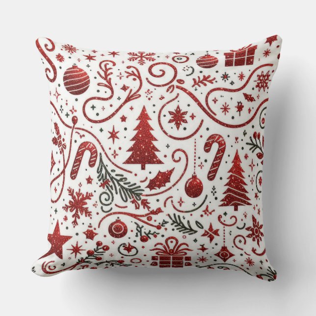  Red White Christmas Throw Pillow (Front)