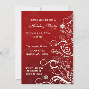 Red White Christmas Tree Holiday Party Invitations