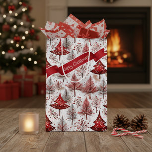 Red White Christmas Tree Pattern#4 ID1009 Medium Gift Bag