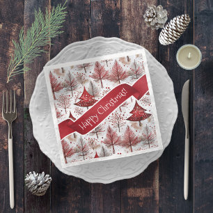 Red White Christmas Tree Pattern#4 ID1009 Napkin