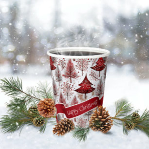 Red White Christmas Tree Pattern#4 ID1009 Paper Cups