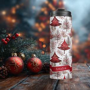 Red White Christmas Tree Pattern#4 ID1009 Thermal Tumbler