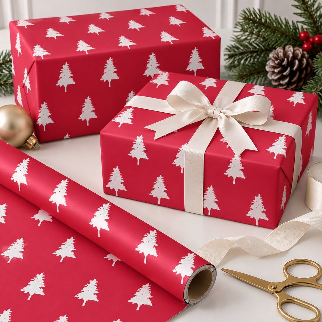 Red White Christmas Tree Pattern Wrapping Paper (Red White Christmas Tree Pattern Wrapping Paper)