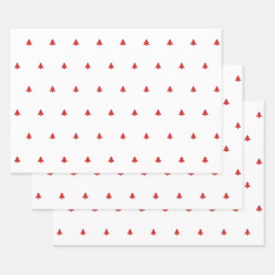 Red/White Christmas Tree Simple Icon Pattern Wrapping Paper Sheet