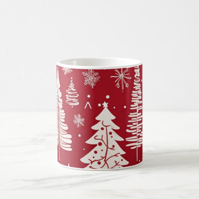 Red White Christmas Tree Snowflake Pattern  Coffee Mug (Center)