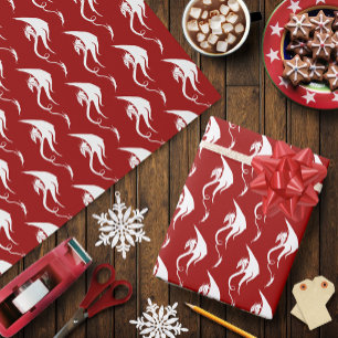 Red White Christmas Tribal Dragon Wrapping Paper