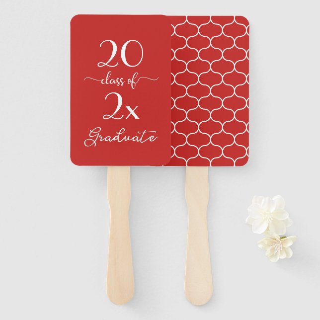 Red White Class Of 2019 Graduate Ogee Pattern Hand Fan (Front and Back)
